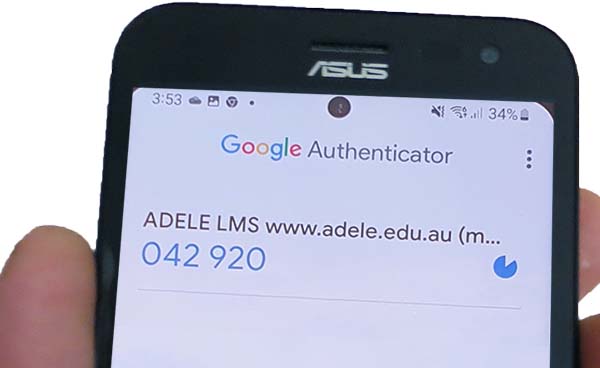 Google Authenticator on a Android phone showing the current code and countdown timer.